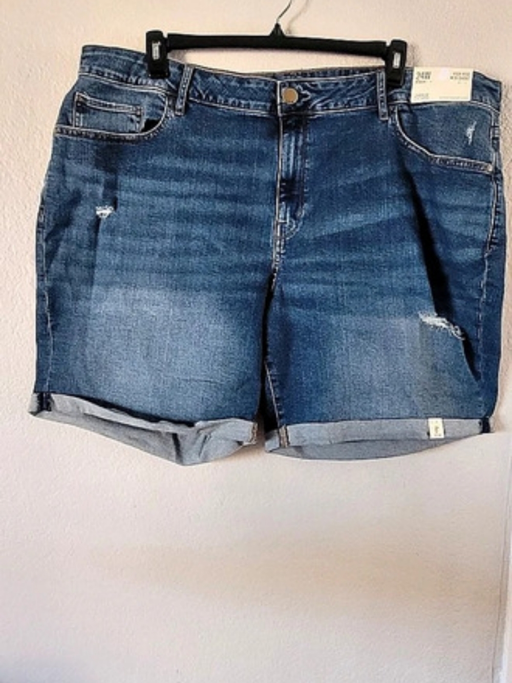 a.n.a High-Rise Midi Short 8" Inseam Jean Shorts Blue Waist 24W